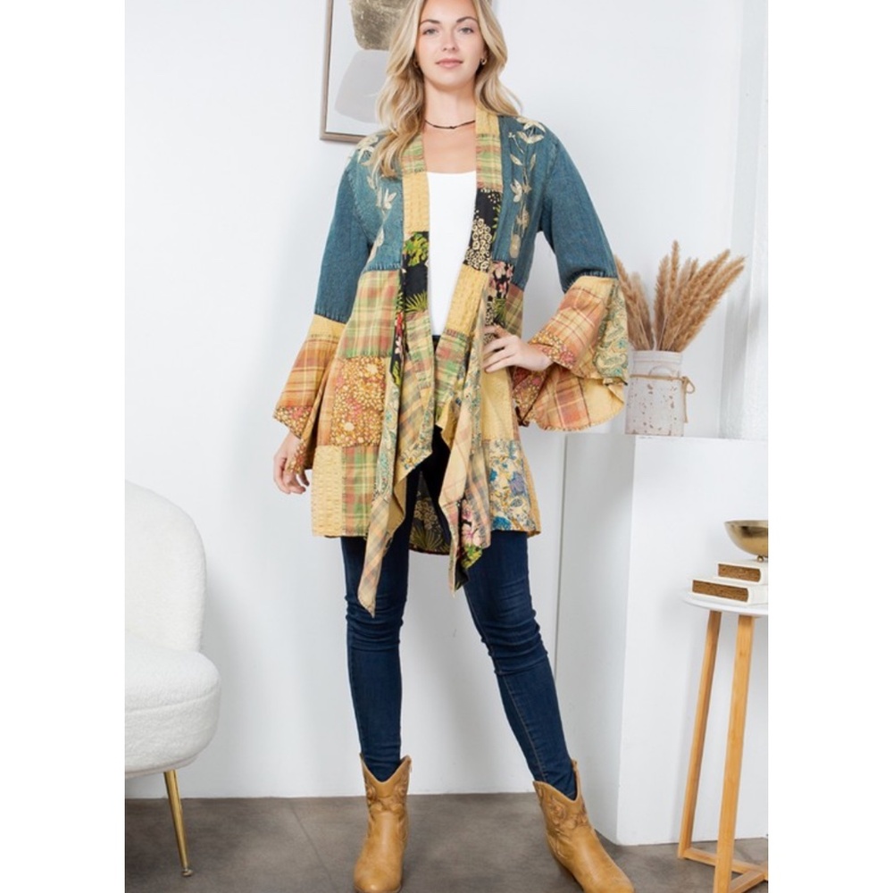 Young Threads Patchwork Denim Kimono Cardigan NWT… - image 2